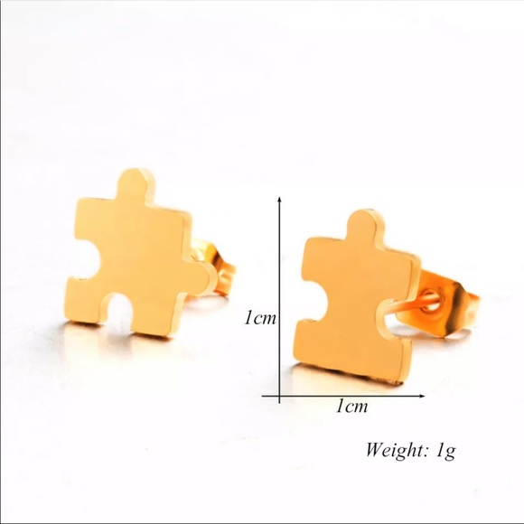 PUZZLE GOLD Stainless Steel Stud Earrings With Gift Bag - Picture 3 of 5